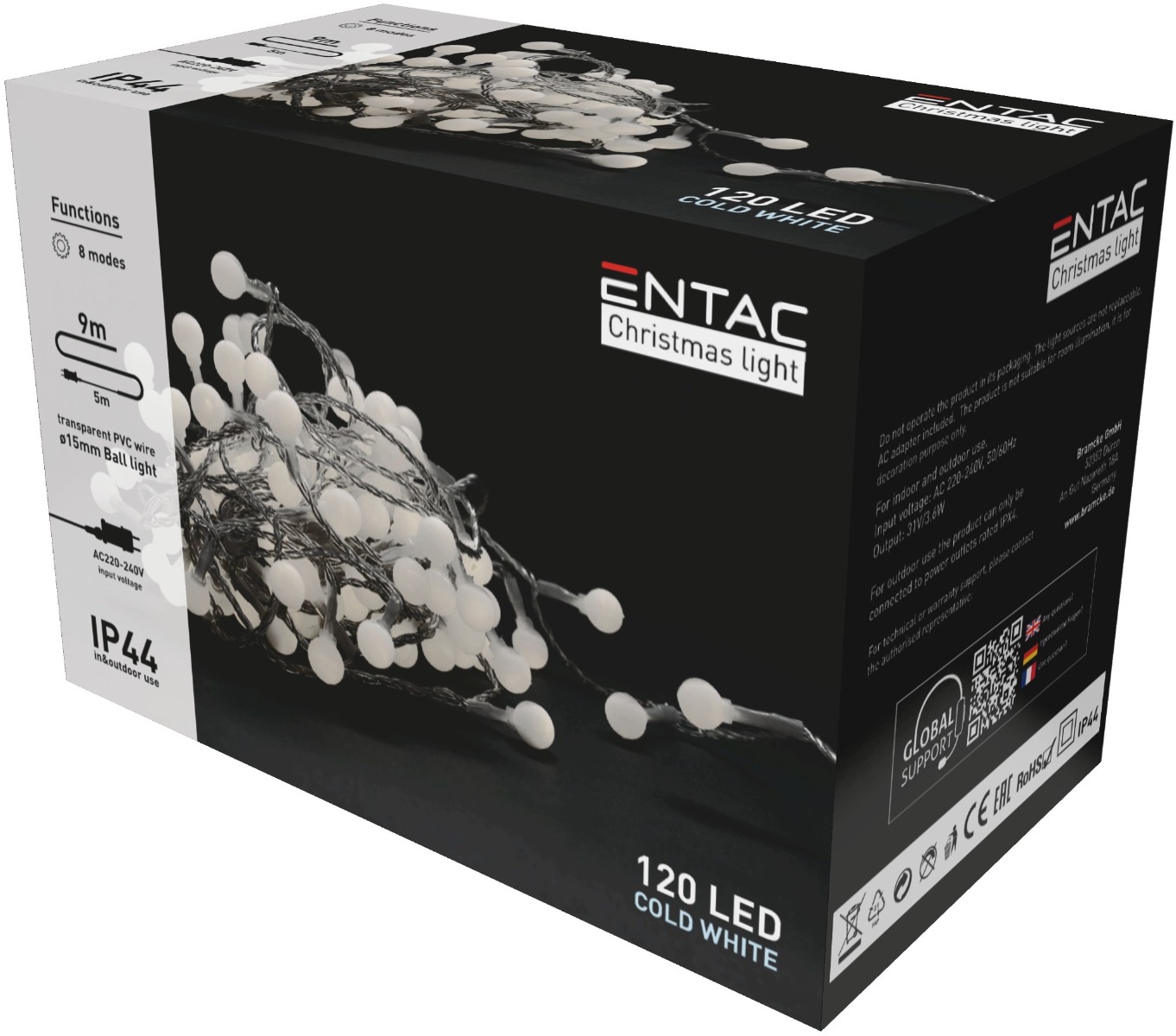 Entac Χριστουγεννιάτικα Λαμπάκια IP44 120 LED 15mm Μπάλες Ψυχρό 9m Entac Χριστουγεννιάτικα Λαμπάκια IP44 120 LED 15mm Μπάλες Ψυχρό 9m - Image 2