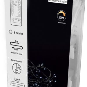 Entac Χριστουγεννιάτικα Λαμπάκια IP44 50 LED Ψυχρό 5m με τηλεχειριστήριο (3xAA Δεν περιλαμβ.)
