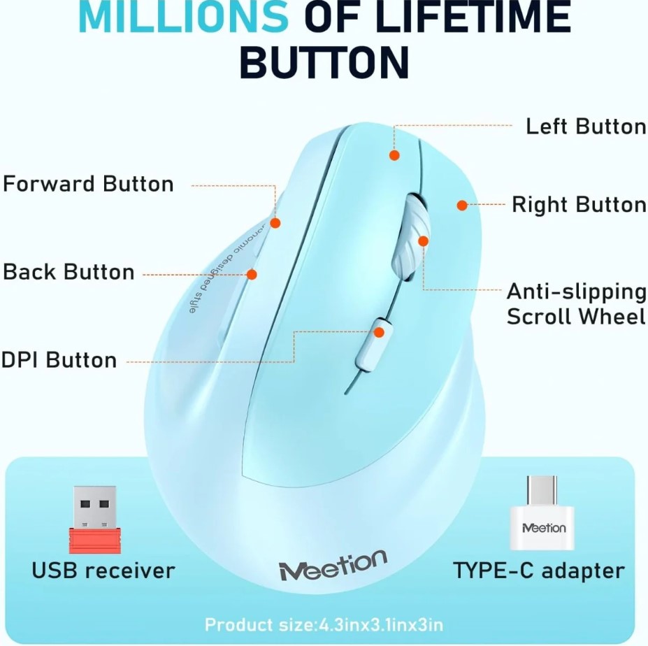 MT-BTM010R Δεξί Εργονομικό Ασύρματο Ποντίκι Μπλε MT-BTM010R Δεξί Εργονομικό Ασύρματο Ποντίκι Μπλε - Image 3