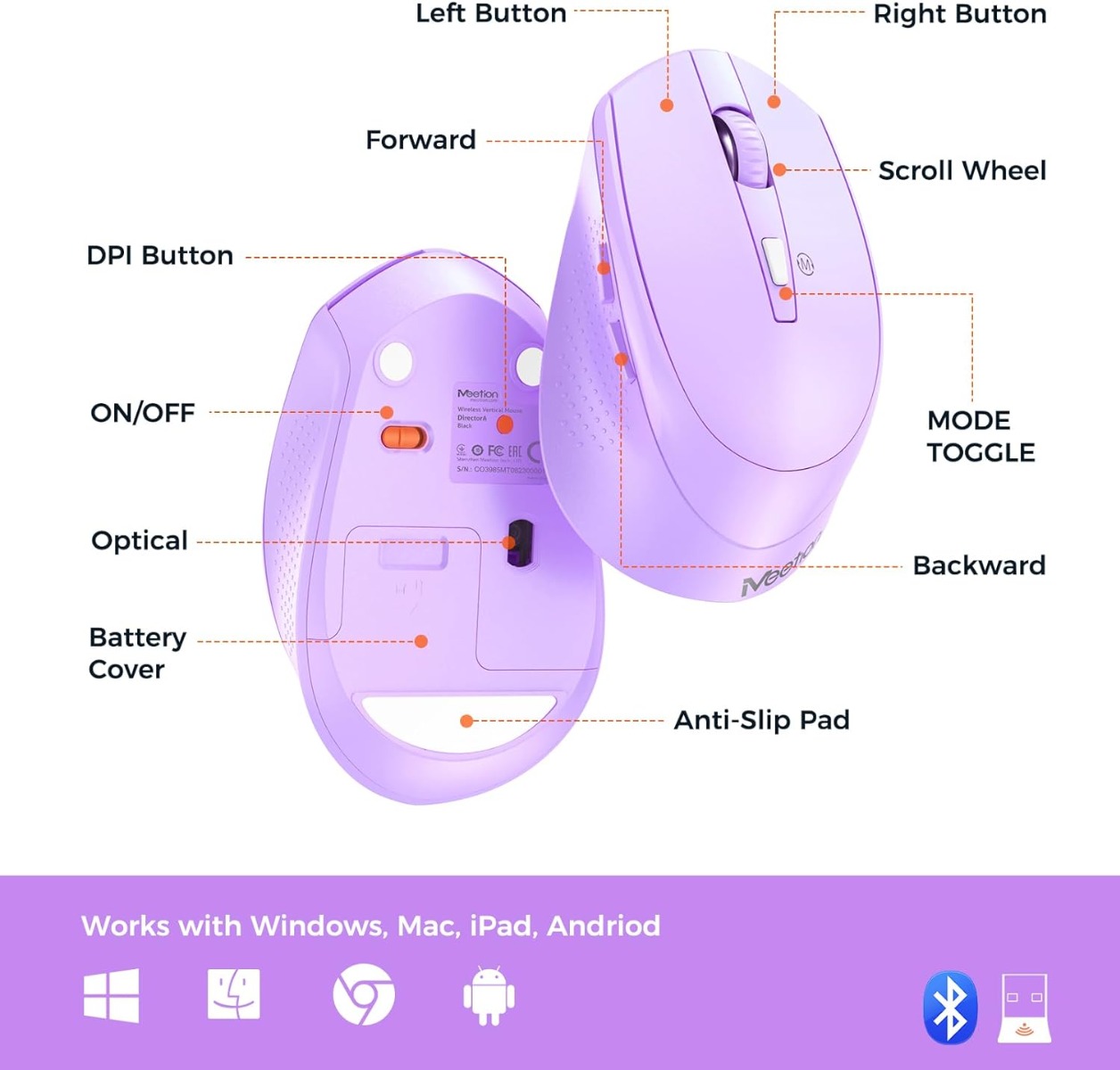 Meetion DirectorA Εργονομικό Combo / Μωβ Meetion DirectorA Εργονομικό Combo / Μωβ - Image 3