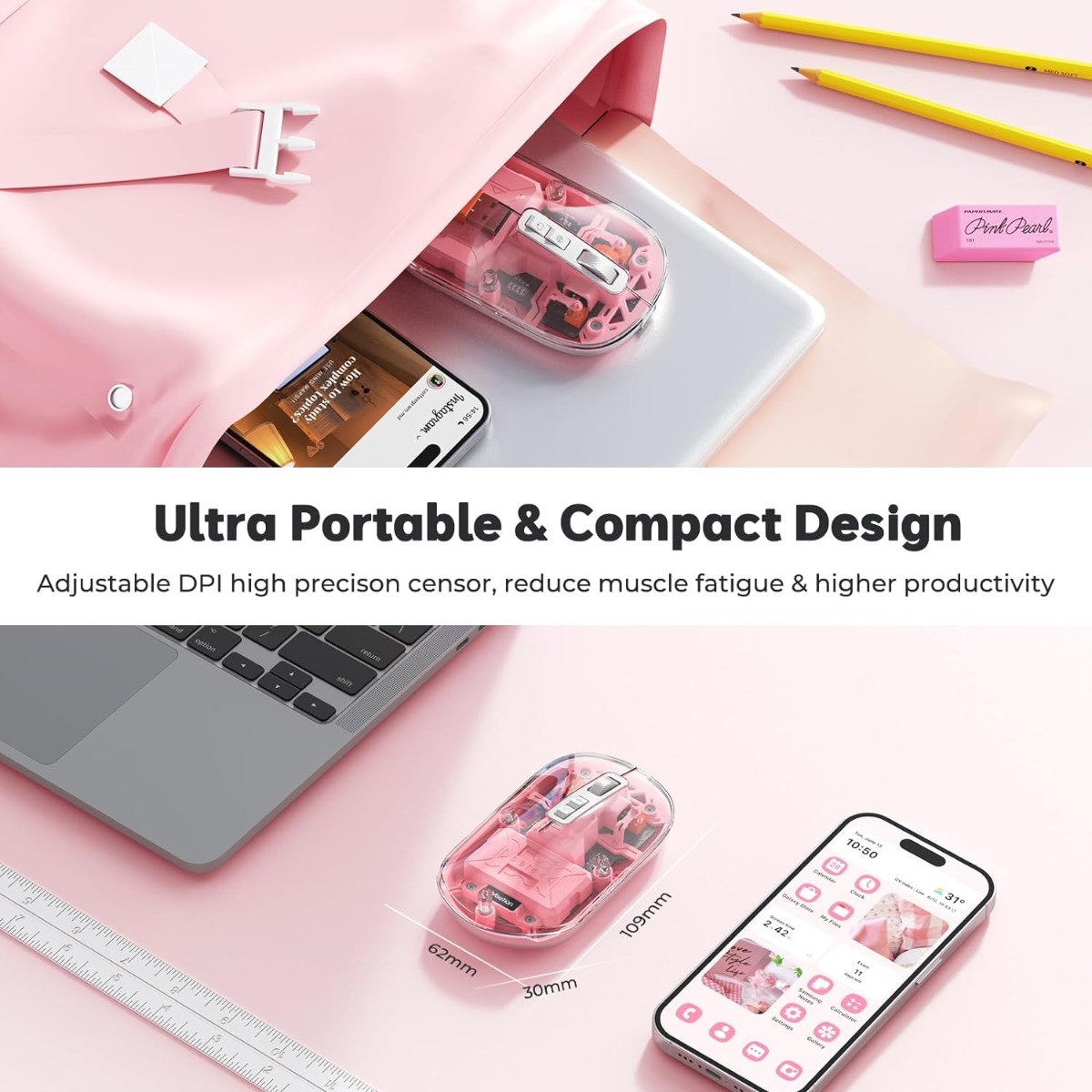 Meetion MT-BTM005 Ασύρματο Ποντίκι Ροζ Meetion MT-BTM005 Ασύρματο Ποντίκι Ροζ - Image 3