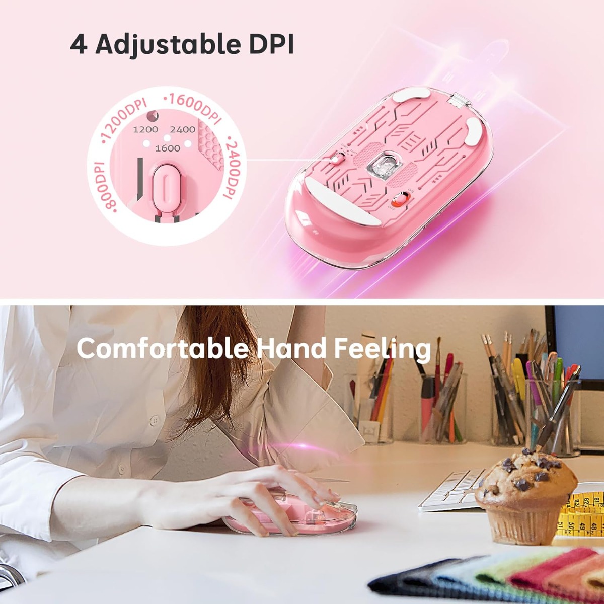 Meetion MT-BTM005 Ασύρματο Ποντίκι Ροζ Meetion MT-BTM005 Ασύρματο Ποντίκι Ροζ - Image 4