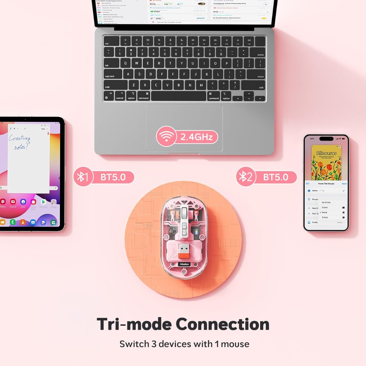 Meetion MT-BTM005 Ασύρματο Ποντίκι Ροζ Meetion MT-BTM005 Ασύρματο Ποντίκι Ροζ - Image 7