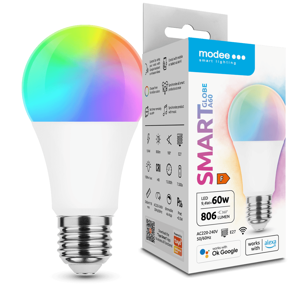 Modee LED Smart Σφαιρική Λάμπα A60 9,4W E27 180° RGB 806lm με Tuya Wi-Fi Modee LED Smart Σφαιρική Λάμπα A60 9