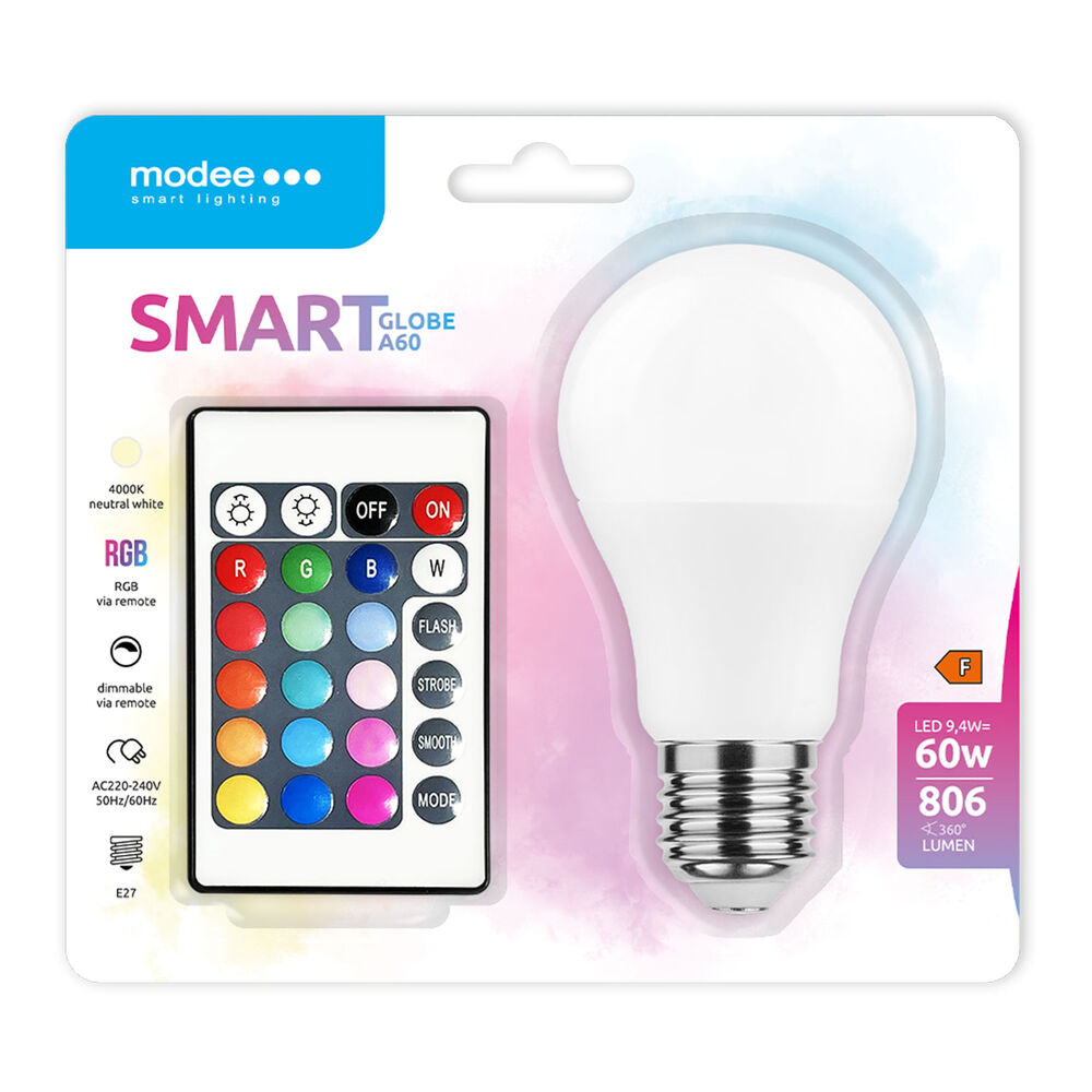 Modee LED Smart Σφαιρική Λάμπα με Τηλεχειριστήριο A60 9,4W RGB+W Modee LED Smart Σφαιρική Λάμπα με Τηλεχειριστήριο A60 9