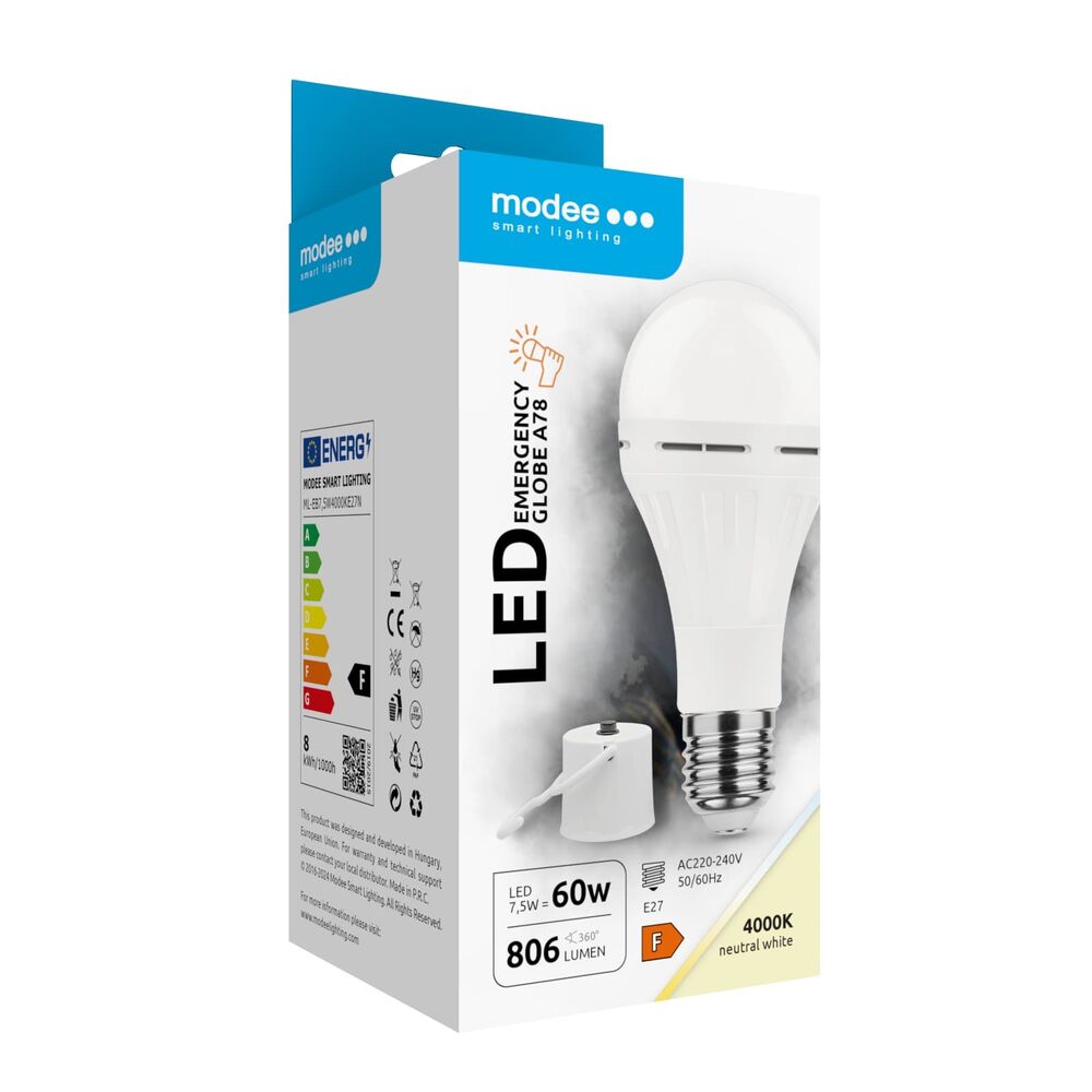 Modee Σφαιρική Λάμπα LED A78 Έκτακτης Ανάγκης 7,5W E27 180° 4000K 806lm Modee Σφαιρική Λάμπα LED A78 Έκτακτης Ανάγκης 7,5W E27 180° 4000K 806lm - Image 3