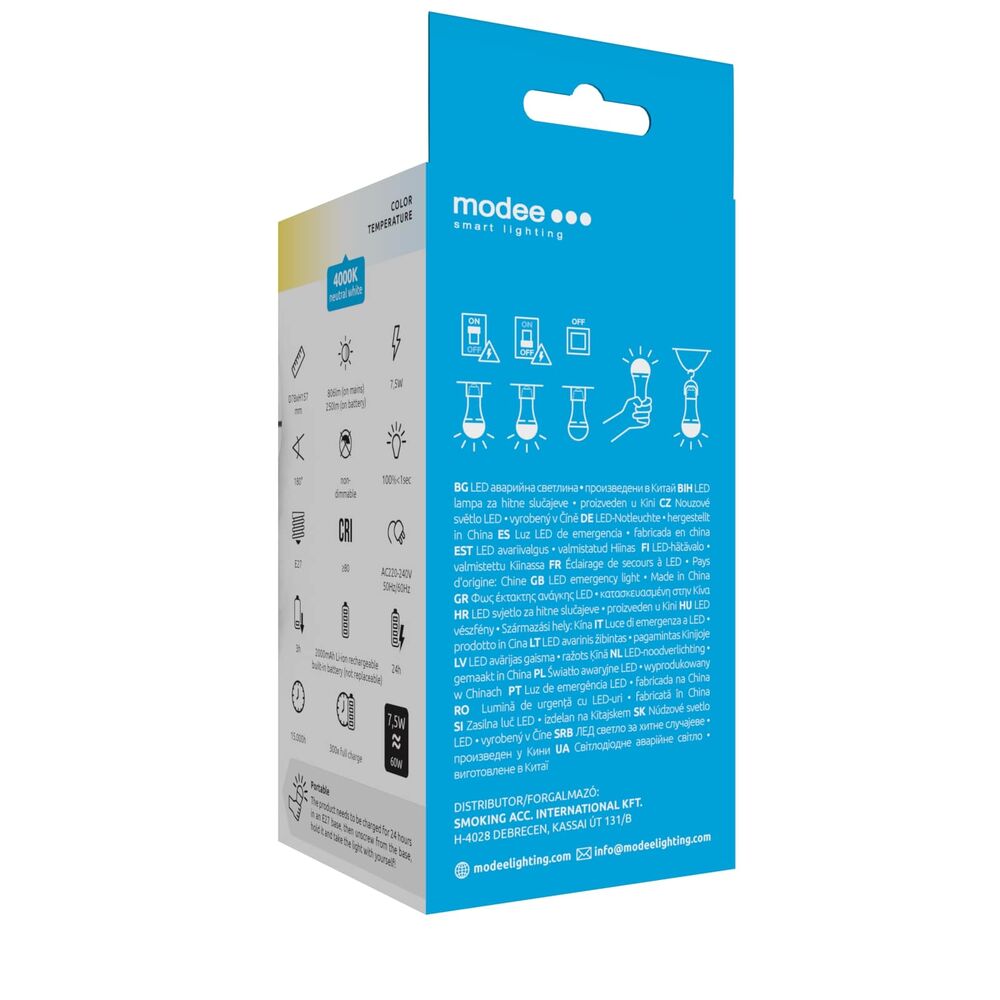 Modee Σφαιρική Λάμπα LED A78 Έκτακτης Ανάγκης 7,5W E27 180° 4000K 806lm Modee Σφαιρική Λάμπα LED A78 Έκτακτης Ανάγκης 7,5W E27 180° 4000K 806lm - Image 4