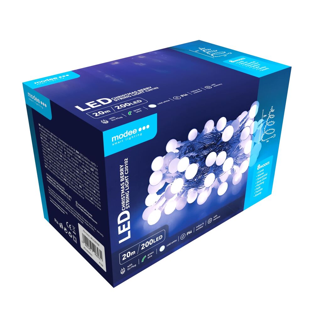 Modee Χριστουγεννιάτικα Λαμπάκια LED Τυπού Berry με Βύσμα (200LED/20m/10cm) Ψυχρό Λευκό Modee Χριστουγεννιάτικα Λαμπάκια LED Τυπού Berry με Βύσμα (200LED/20m/10cm) Ψυχρό Λευκό - Image 3