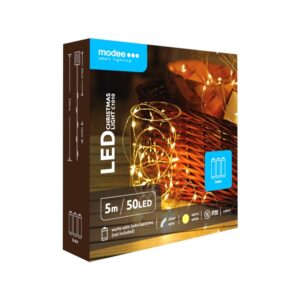 Modee Χριστουγεννιάτικα Λαμπάκια LED με Χάλκινο Σύρμα Μπαταρίας C1010 (50LED/5m/10cm) Θερμό Λευκό