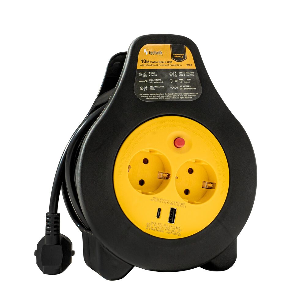 Technik Professional Στροφείο 2 Θέσεων +1 x USB-A +1 x USB-C 10m 1,5mm2 16A Technik Professional Στροφείο 2 Θέσεων +1 x USB-A +1 x USB-C 10m 1
