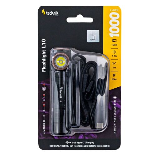 Technik Φακός L10 με Μπαταρία 1x18650 2200mAh Osram P9 & Καλώδιο USB-C 1000lm Technik Φακός L10 με Μπαταρία 1x18650 2200mAh Osram P9 & Καλώδιο USB-C 1000lm - Image 2