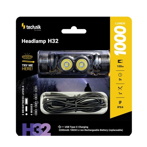 Technik Φακός Κεφαλής H32 με Μπαταρία 1x18650 OSRAM P9 & USB-C 1000lm Technik Φακός Κεφαλής H32 με Μπαταρία 1x18650 OSRAM P9 & USB-C 1000lm