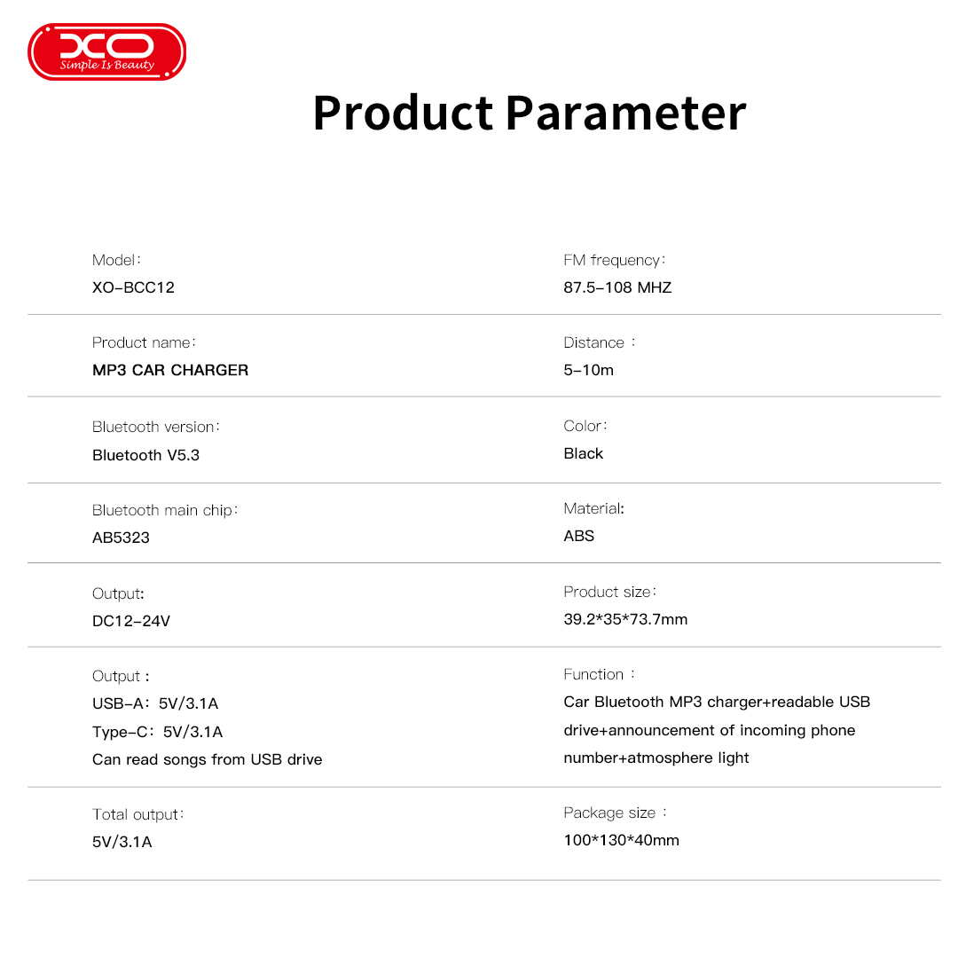 XO BCC12 Smart Bluetooth MP3+5V3.1A Car Charged Atmosphere Light XO BCC12 Smart Bluetooth MP3+5V3.1A Car Charged Atmosphere Light - Image 2