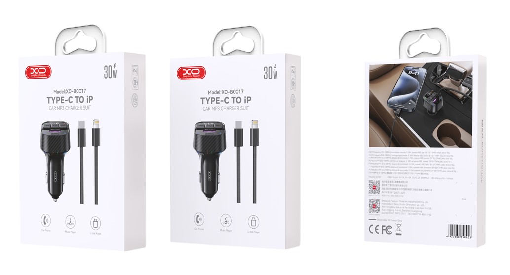 XO BCC17 Smart Bluetooth MP3 A+C Dual Port PD30W Φορτιστής Αυτοκινήτου με καλώδιο Lightning XO BCC17 Smart Bluetooth MP3 A+C Dual Port PD30W Φορτιστής Αυτοκινήτου με καλώδιο Lightning - Image 2