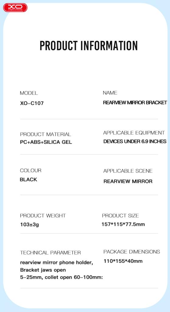 XO C107 Βάση Αυτοκινήτου Καθρέφτη XO C107 Βάση Αυτοκινήτου Καθρέφτη - Image 7