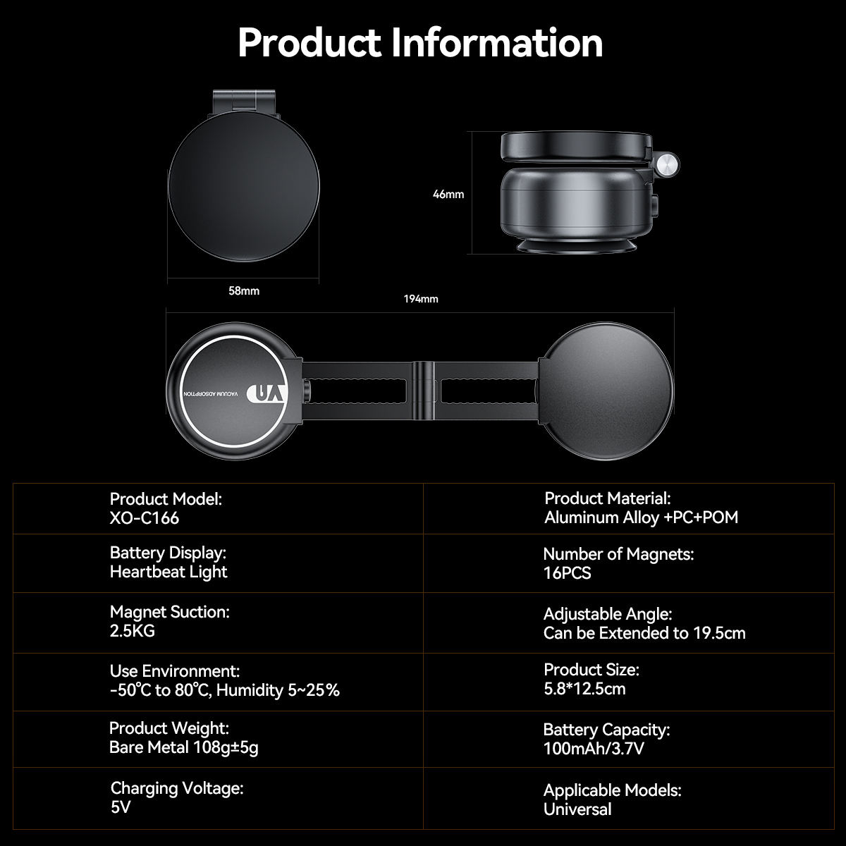 XO C166 Μαγνητική Βάση με Βεντούζα XO C166 Μαγνητική Βάση με Βεντούζα - Image 3