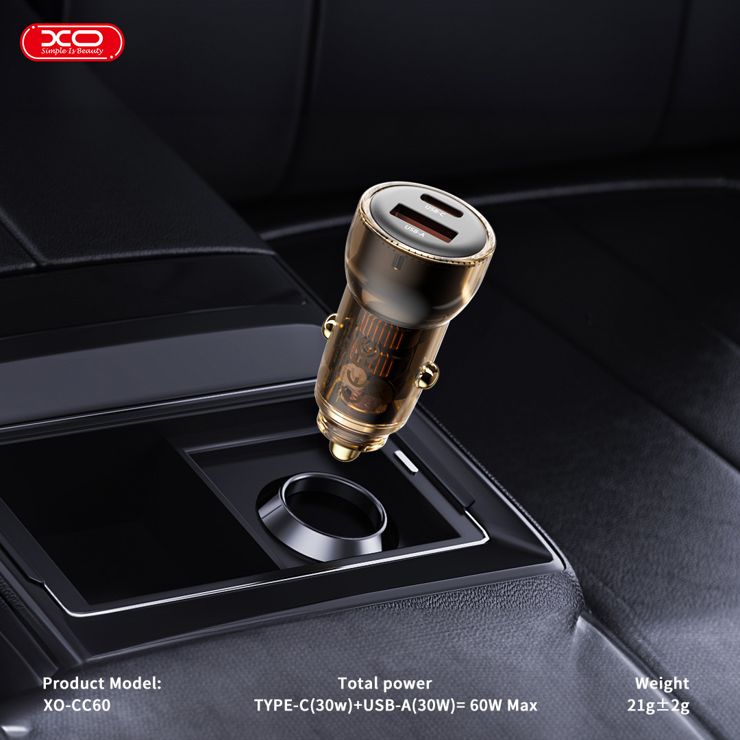 XO CC60 Smart Διαφανής Φορτιστής Αυτοκινήτου A30W+C30W/Ταυτόχρονη 60W Καφέ XO CC60 Smart Διαφανής Φορτιστής Αυτοκινήτου A30W+C30W/Ταυτόχρονη 60W Καφέ - Image 2