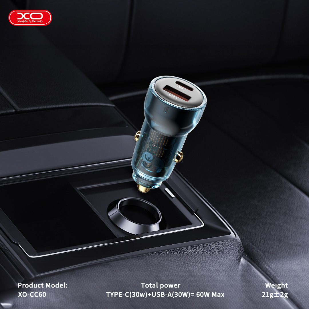 XO CC60 Smart Διαφανής Φορτιστής Αυτοκινήτου A30W+C30W/Ταυτόχρονη 60W Μπλε XO CC60 Smart Διαφανής Φορτιστής Αυτοκινήτου A30W+C30W/Ταυτόχρονη 60W Μπλε - Image 2