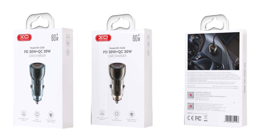 XO CC60 Smart Διαφανής Φορτιστής Αυτοκινήτου A30W+C30W/Ταυτόχρονη 60W Μπλε XO CC60 Smart Διαφανής Φορτιστής Αυτοκινήτου A30W+C30W/Ταυτόχρονη 60W Μπλε - Image 4