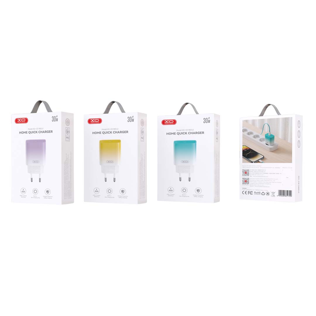 XO CE18 USB-C Φορτιστής Γρήγορης Φόρτισης EU 30W (Μωβ) XO CE18 USB-C Φορτιστής Γρήγορης Φόρτισης EU 30W (Μωβ) - Image 2