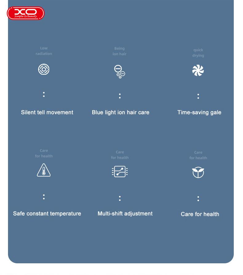 XO CF2 1600W Πιστολάκι Μαλλιών Ταξιδίου Μπλέ XO CF2 1600W Πιστολάκι Μαλλιών Ταξιδίου Μπλέ - Image 12