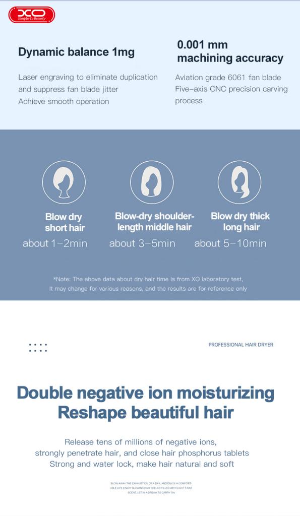 XO CF2 1600W Πιστολάκι Μαλλιών Ταξιδίου Μπλέ XO CF2 1600W Πιστολάκι Μαλλιών Ταξιδίου Μπλέ - Image 10