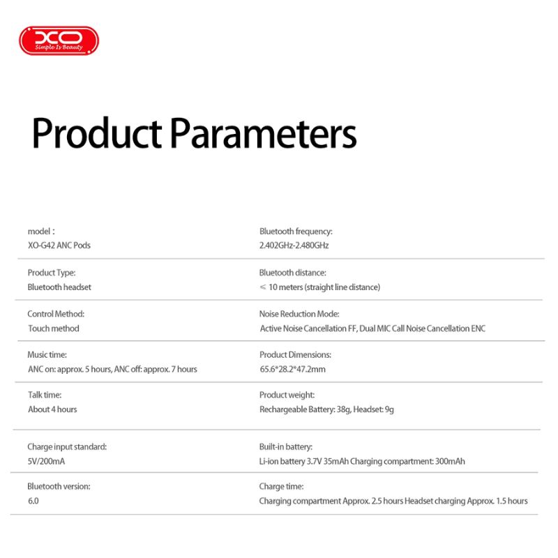 XO G42 Earbuds ANC & ENC με Dual-Mic TWS Μπεζ XO G42 Earbuds ANC & ENC με Dual-Mic TWS Μπεζ - Image 6