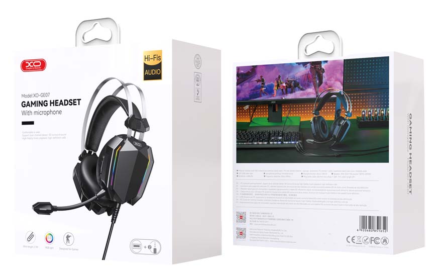 XO GE-07 Στατικά RGB Long mic Gaming Ακουστικά USB+Dual 3,5mm 5mm