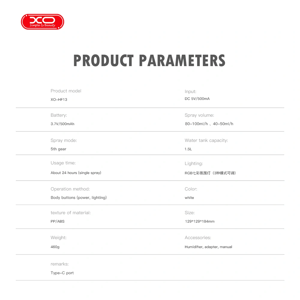 XO HF13 Υγραντήρας με Πολύχρωμο Φωτισμό 400mAh XO HF13 Υγραντήρας με Πολύχρωμο Φωτισμό 400mAh - Image 6