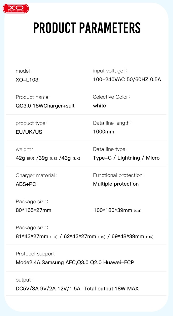 XO L103 (UK) QC3.0 18W Φορτιστής XO L103 (UK) QC3.0 18W Φορτιστής - Image 3