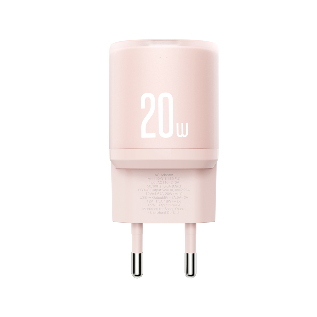 XO L144(EU) PD20W 1USB-A+1USB-C Φορτιστής Ροζ XO L144(EU) PD20W 1USB-A+1USB-C Φορτιστής Ροζ - Image 2