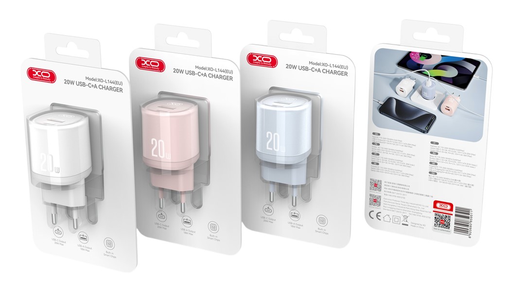 XO L144(EU) PD20W 1USB-A+1USB-C Φορτιστής Ροζ XO L144(EU) PD20W 1USB-A+1USB-C Φορτιστής Ροζ - Image 3