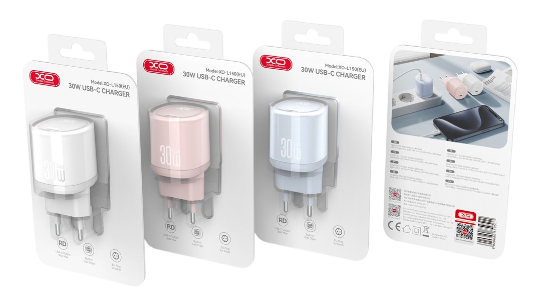 XO L150 (EU) 30W Μονός Γρήγορος Φορτιστής USB-C Μπλε XO L150 (EU) 30W Μονός Γρήγορος Φορτιστής USB-C Μπλε - Image 4