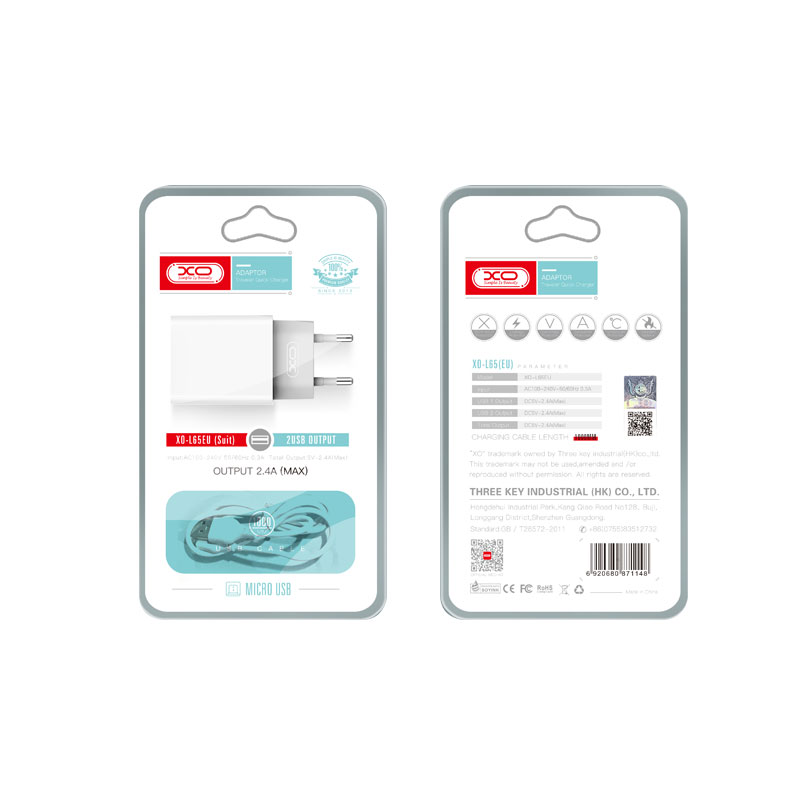 XO L65EU 2.4A Διπλής Θύρας USB Φορτιστής για Micro XO L65EU 2.4A Διπλής Θύρας USB Φορτιστής για Micro - Image 2