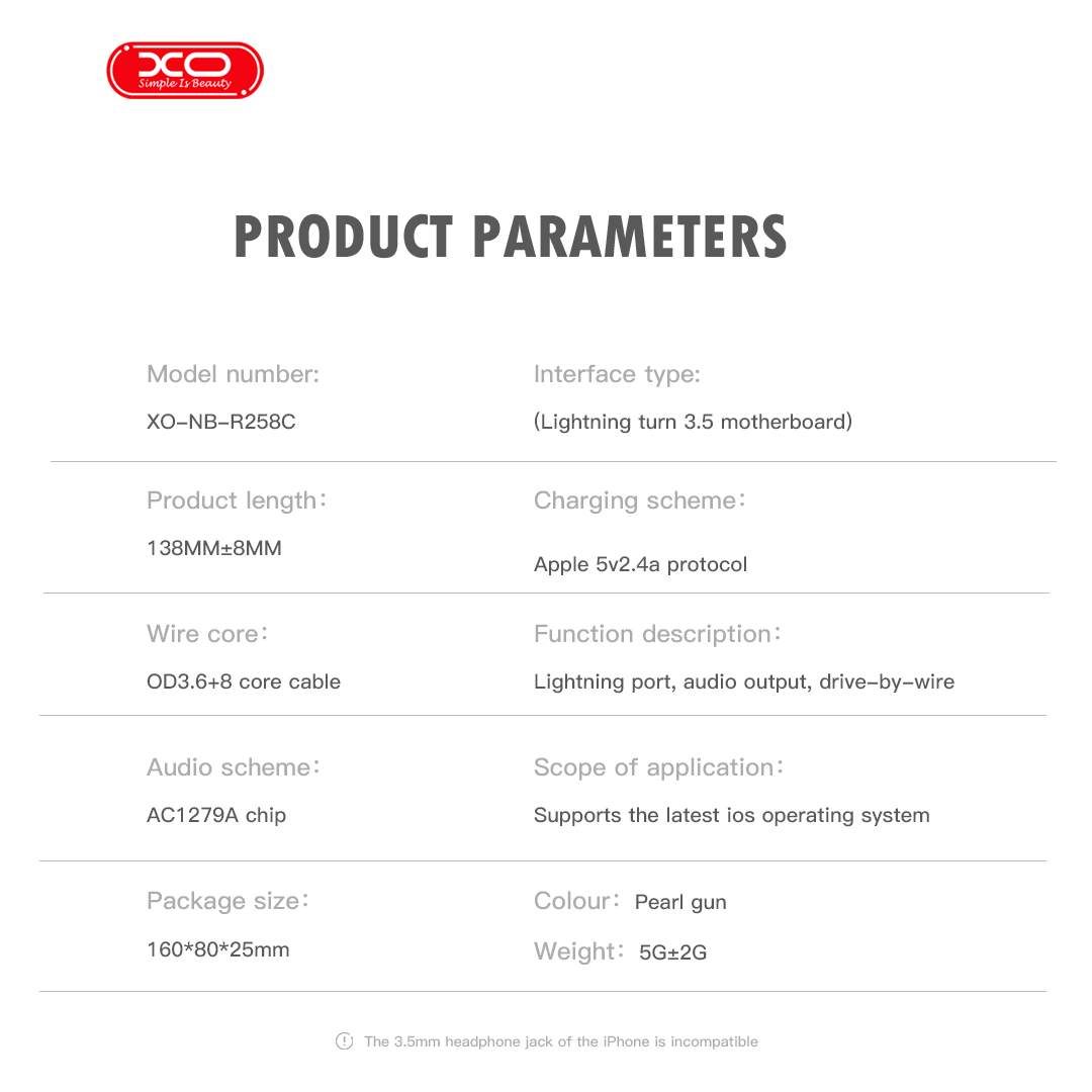 XO NBR258C Lightning adapter Lightning to 3.5mm XO NBR258C Lightning adapter Lightning to 3.5mm - Image 2