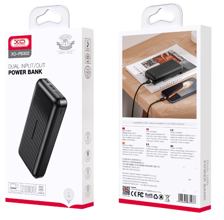 XO PB302 Light Display Power Bank 20000mAh Μαύρο XO PB302 Light Display Power Bank 20000mAh Μαύρο - Image 2