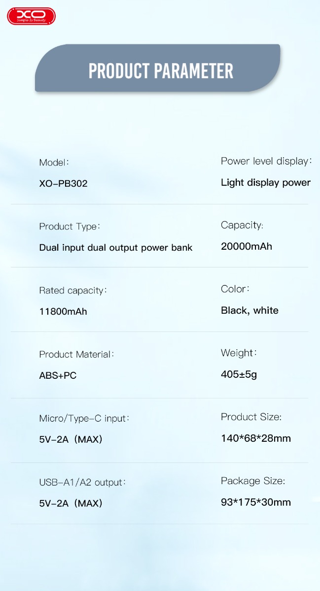 XO PB302 Light Display Power Bank 20000mAh Μαύρο XO PB302 Light Display Power Bank 20000mAh Μαύρο - Image 3