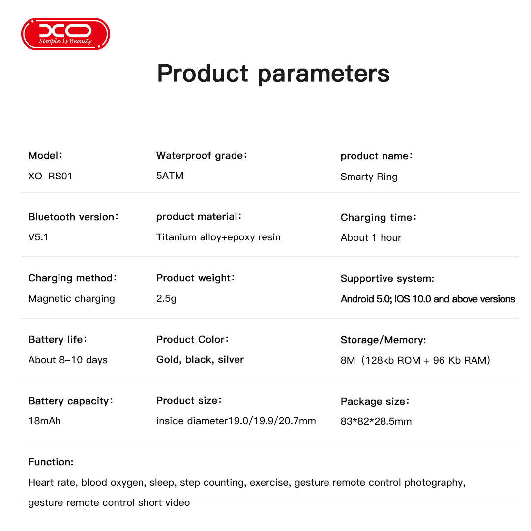 XO RS01 Smart Δαχτυλίδι Μέγεθος 10 Χρυσό XO RS01 Smart Δαχτυλίδι Μέγεθος 10 Χρυσό - Image 6