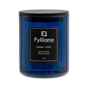 ΑΡΩΜΑΤΙΚΟ ΚΕΡΙ Fylliana FL6478 "ΒΑΜΒΑΚΙ" ΣΕ ΓΥΑΛΙΝΟ ΒΑΖΑΚΙ 105gr ΚΑΙ ΣΥΣΚΕΥΑΣΙΑ ΔΩΡΟΥ ΜΠΛΕ ΧΡΩΜΑ 6.3x7.8εκ