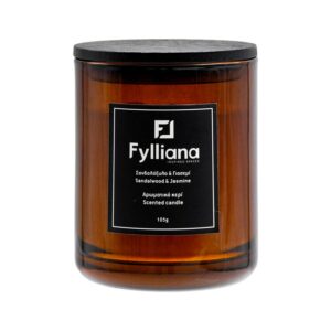 ΑΡΩΜΑΤΙΚΟ ΚΕΡΙ Fylliana FL6478 "ΣΑΝΔΑΛΟΞΥΛΟ & ΓΙΑΣΕΜΙ" ΣΕ ΓΥΑΛΙΝΟ ΒΑΖΑΚΙ 105gr ΚΑΙ ΣΥΣΚΕΥΑΣΙΑ ΔΩΡΟΥ ΚΑΦΕ ΧΡΩΜΑ 6.3x7.8εκ