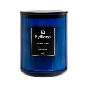 ΑΡΩΜΑΤΙΚΟ ΚΕΡΙ Fylliana FL80105 "ΒΑΜΒΑΚΙ" ΣΕ ΓΥΑΛΙΝΟ ΒΑΖΑΚΙ 220gr ΚΑΙ ΣΥΣΚΕΥΑΣΙΑ ΔΩΡΟΥ ΜΠΛΕ ΧΡΩΜΑ 8x10.5εκ