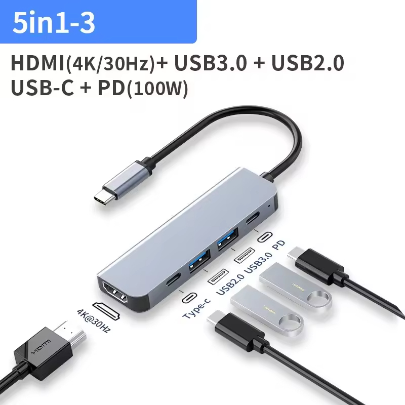 Αντάπτορας 5 σε 1 PD 100W Type-C HDTV USB2.0/3.0 4K 30HZ Αντάπτορας 5 σε 1 PD 100W Type-C HDTV USB2.0/3.0 4K 30HZ - Image 2