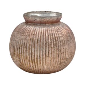 ΓΥΑΛΙΝΟ ΒΑΖΟ Fylliana FL1224 ΡΟΖ ΜΕ ΜΕΤΑΛΛΙΚΟ ΦΙΝΙΡΙΣΜΑ 20x17εκ