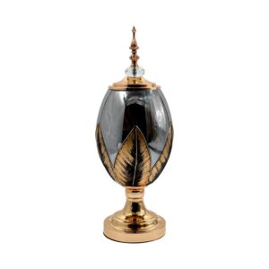 ΓΥΑΛΙΝΟ ΒΑΖΟ ΜΕ ΚΑΠΑΚΙ ΚΑΙ ΜΕΤΑΛΛΙΚΟ ΠΟΔΙ Fylliana FL3087 ΜΑΥΡΟ-ΧΡΥΣΟ ΧΡΩΜΑ 17x47εκ