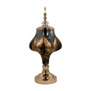 ΓΥΑΛΙΝΟ ΒΑΖΟ ΜΕ ΚΑΠΑΚΙ ΚΑΙ ΜΕΤΑΛΛΙΚΟ ΠΟΔΙ Fylliana FL3087 ΜΑΥΡΟ-ΧΡΥΣΟ ΧΡΩΜΑ 20x47εκ