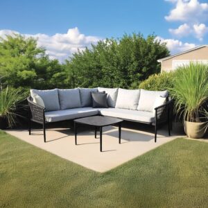 ΓΩΝΙΑΚΟ ΣΕΤ ΚΗΠΟΥ ΜΕ ΤΡΑΠΕΖΑΚΙ Fylliana Catalina ΓΚΡΙ ΧΡΩΜΑ 225x225x76εκ