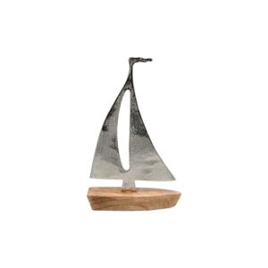 ΔΙΑΚΟΣΜΗΤΙΚΟ ΑΛΟΥΜΙΝΙΟΥ Fylliana Boat 1978 ΜΕ ΞΥΛΙΝΗ ΒΑΣH ΑΣΗΜΙ ΧΡΩΜΑ 13x5x20εκ
