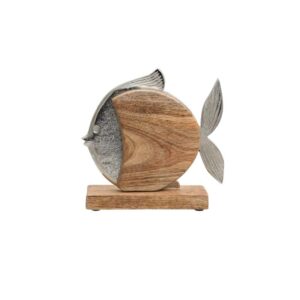 ΔΙΑΚΟΣΜΗΤΙΚΟ ΑΛΟΥΜΙΝΙΟΥ Fylliana Fish 845 ΜΕ ΞΥΛΙΝΗ ΒΑΣH ΑΣΗΜΙ ΧΡΩΜΑ 20x5x19εκ