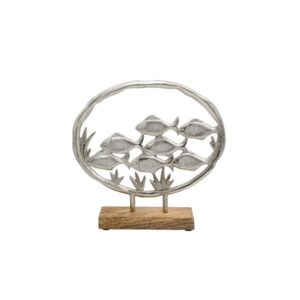 ΔΙΑΚΟΣΜΗΤΙΚΟ ΑΛΟΥΜΙΝΙΟΥ Fylliana Fish on ring 2789 ΜΕ ΞΥΛΙΝΗ ΒΑΣH ΑΣΗΜΙ ΧΡΩΜΑ 25x5x24εκ