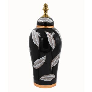 ΚΕΡΑΜΙΚΟ ΒΑΖΟ Fylliana FL7008 ΜΑΥΡΟ-ΛΕΥΚΟ-ΧΡΥΣΟ ΧΡΩΜΑ 18x51εκ